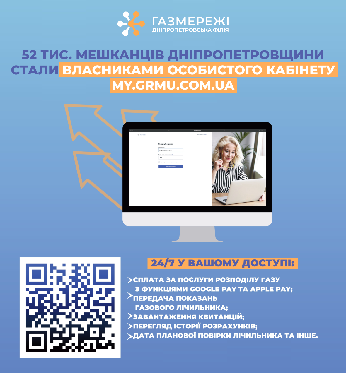 Дніпропетровська філія «Газмережі»: 52 тисячі клієнтів вже стали власниками особистого кабінету