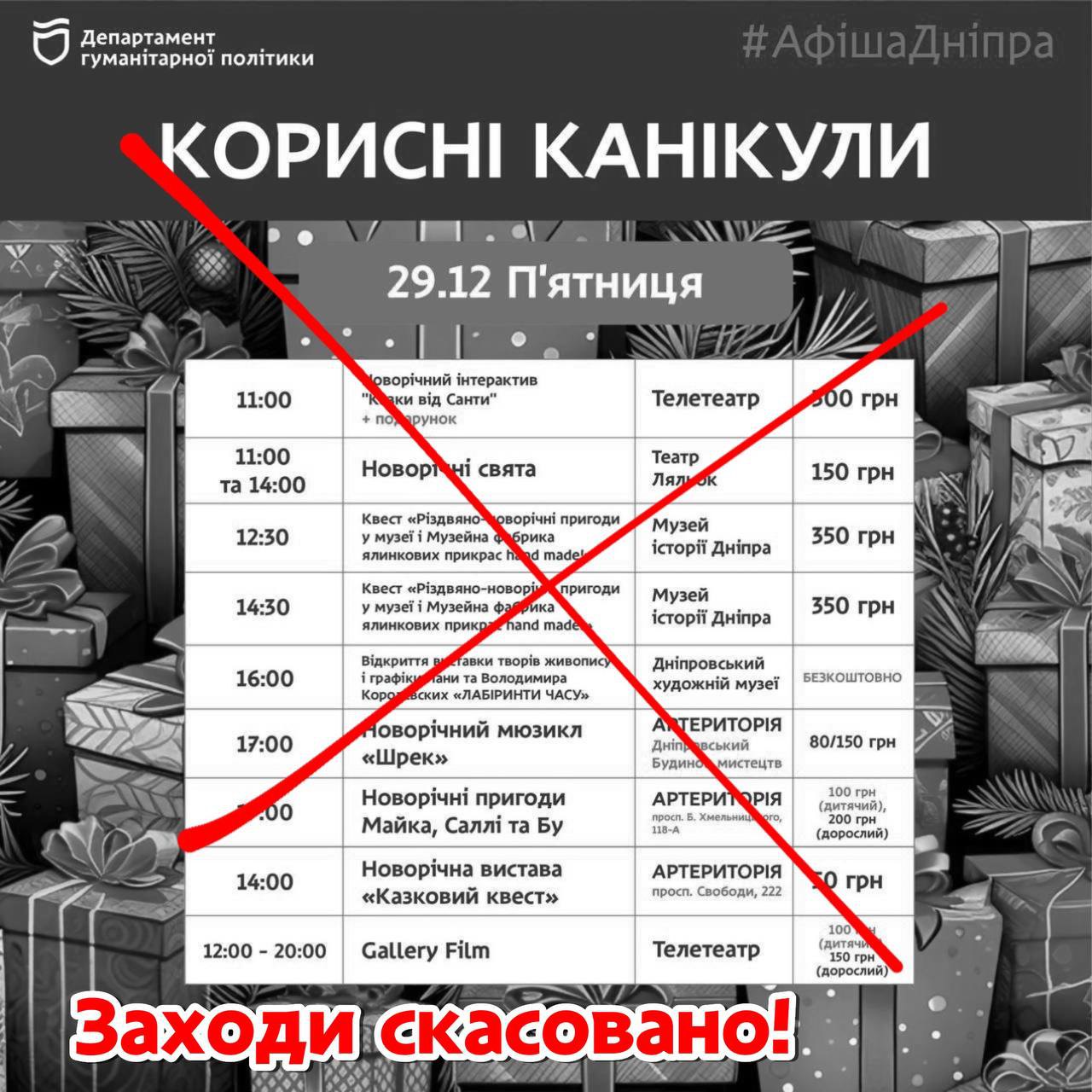 У Дніпрі скасували новорічні заходи для дітей через масовані ракетні обстріли