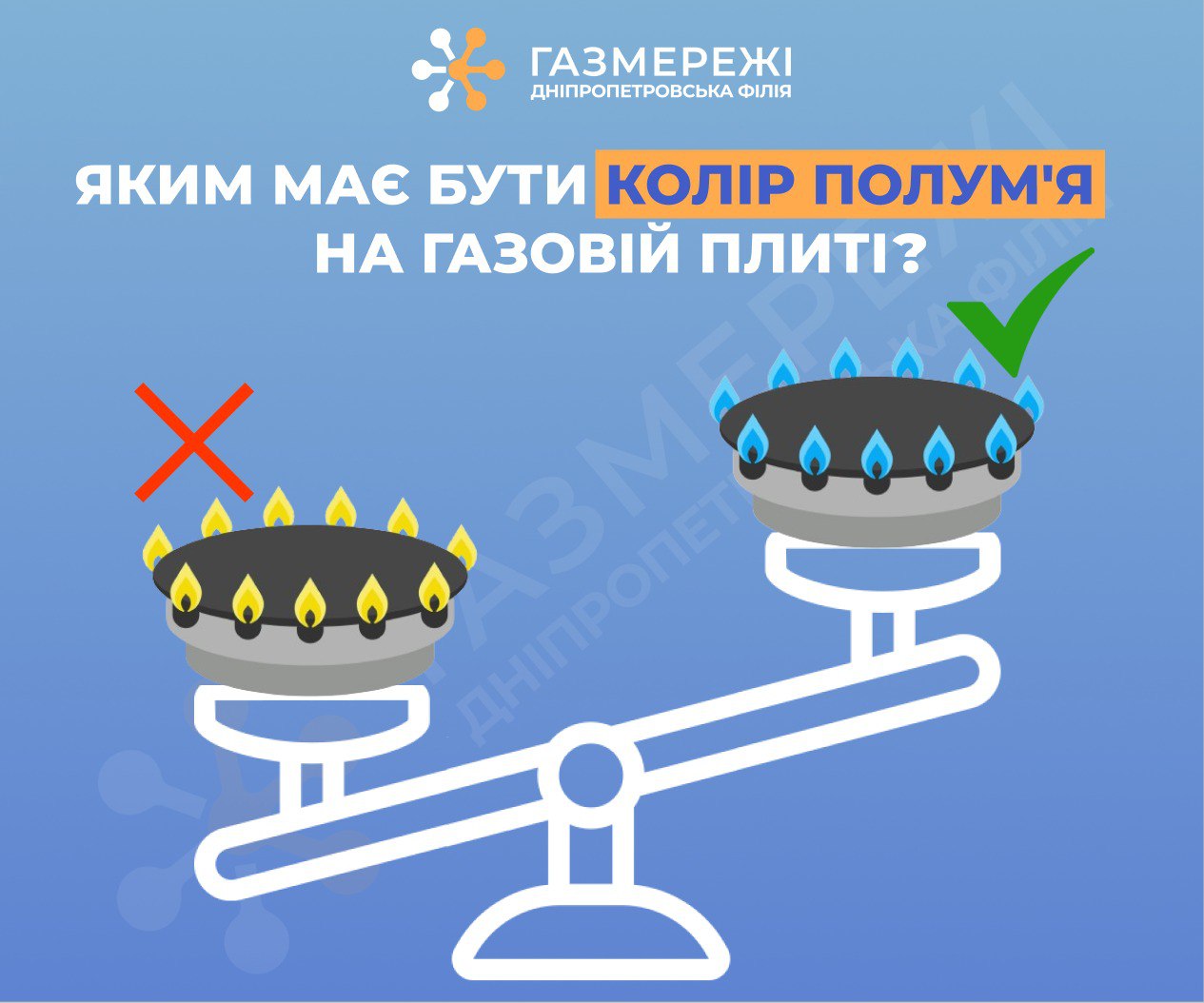 Дніпропетровська філія «Газмережі» нагадує, якого кольору має бути полум'я на газовій плиті