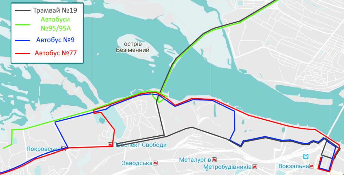 У Дніпрі змінять схему руху міських автобусних маршрутів №9, №77, №95 та №95А