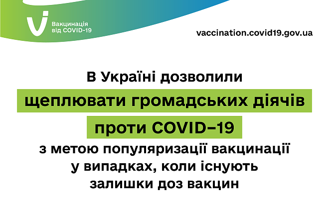 В Украине разрешили прививать против COVID-19 общественных деятелей, когда есть остатки доз вакцин