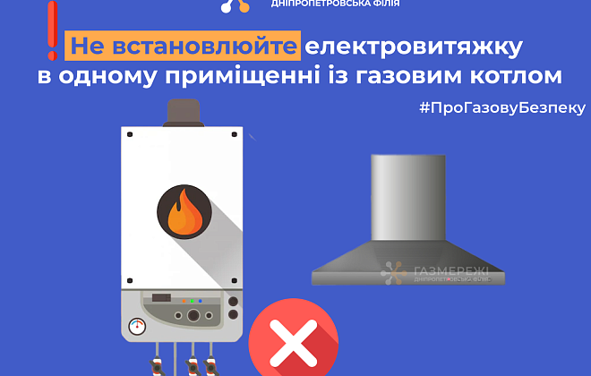 Дніпропетровська філія «Газмережі» нагадує, чому не можна встановлювати в одній кімнаті електровитяжку й газовий котел