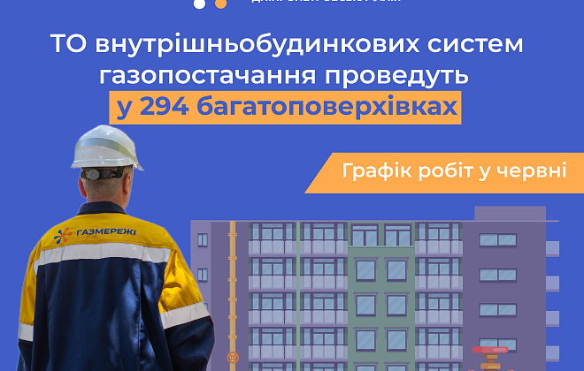 Дніпропетровська філія «Газмережі» у червні виконає техобслуговування газових мереж спільної власності ще у 294 багатоквартирних будинках
