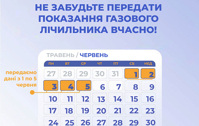 Дніпропетровська філія «Газмережі» чекає від клієнтів показання лічильників газу від клієнтів з 1 по 5 червня